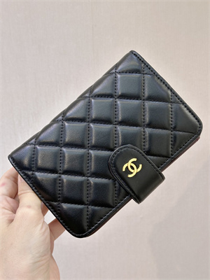 Chanel Snap Wallet Lambskin Gold Tone Metal Black A48667