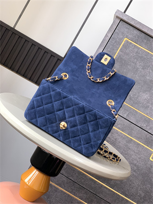 Cha.nel Mini Classic Flap Bag Suede Gold Tone Metal Blue 01116
