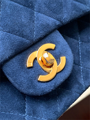 Cha.nel Mini Classic Flap Bag Suede Gold Tone Metal Blue 01116