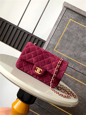 Cha.nel Mini Classic Flap Bag Suede Gold Tone Metal Burgundy 01116