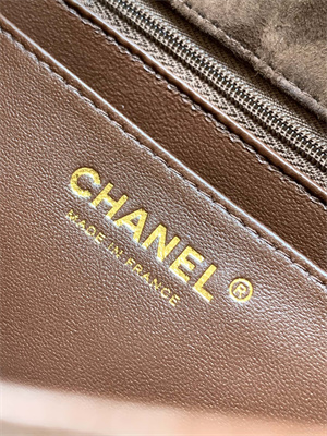 Cha.nel Mini Classic Flap Bag Suede Gold Tone Metal Coffee 01116