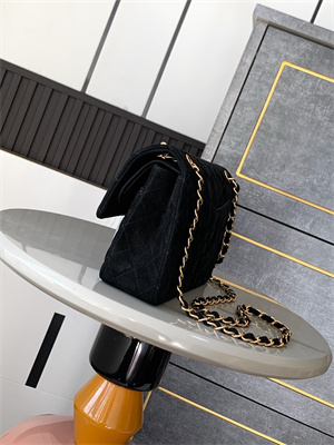 Cha.nel Medium Classic Flap Bag Suede Gold Tone Metal Black 01112