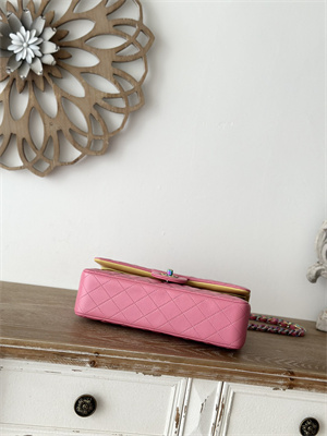 Cha.nel Medium Classic Flap Bag Lambskin Iridescent Metal Pink/Yellow 01112