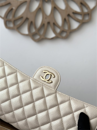 Chanel Medium Classic Flap Bag Iridescent Grained Calfskin Gold Tone Metal Lt Beige 01112