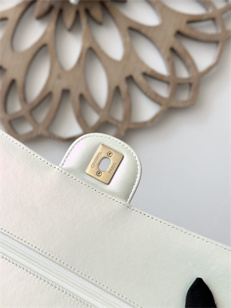 Chanel Medium Classic Flap Bag Iridescent Lambskin Gold Tone Metal White 01112