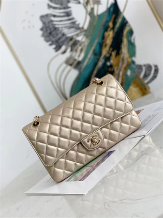 Chanel Medium Classic Flap Bag Iridescent  Lambskin Gold Tone Metal Champagne Gold 01112