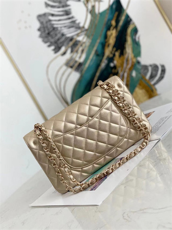 Chanel Medium Classic Flap Bag Iridescent  Lambskin Gold Tone Metal Champagne Gold 01112