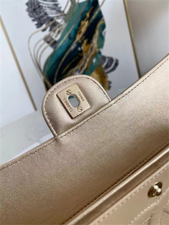 Chanel Medium Classic Flap Bag Iridescent  Lambskin Gold Tone Metal Champagne Gold 01112