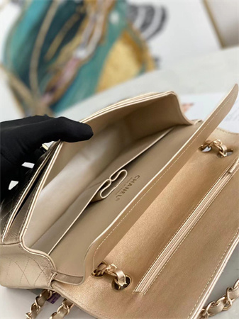 Chanel Medium Classic Flap Bag Iridescent  Lambskin Gold Tone Metal Champagne Gold 01112
