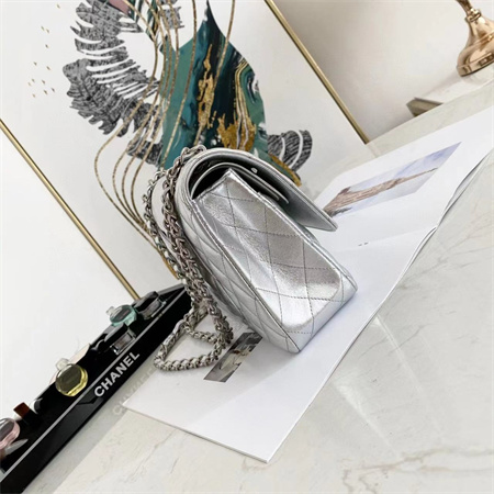 Chanel Medium Classic Flap Bag Iridescent Lambskin Silver Tone Metal Silver 01112