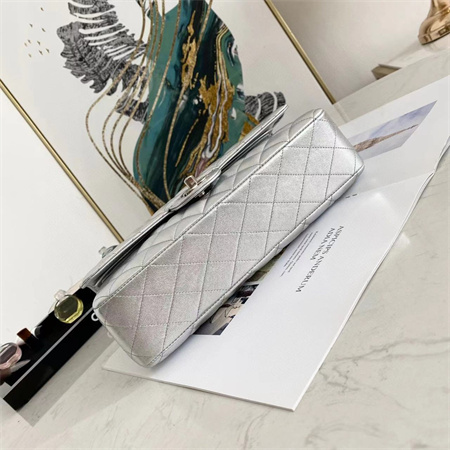 Chanel Medium Classic Flap Bag Iridescent Lambskin Silver Tone Metal Silver 01112