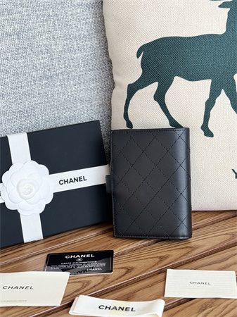 Chanel Passport Holder In Black Calfskin Gold Tone Metal AP3658