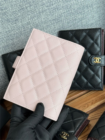 Chanel Passport Holder In Grained Calfskin Silver Tone Metal Pink AP3658