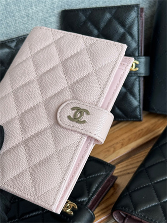 Chanel Passport Holder In Grained Calfskin Silver Tone Metal Pink AP3658