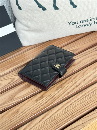 Chanel Passport Holder In Lambskin Gold Tone Metal Black AP3658