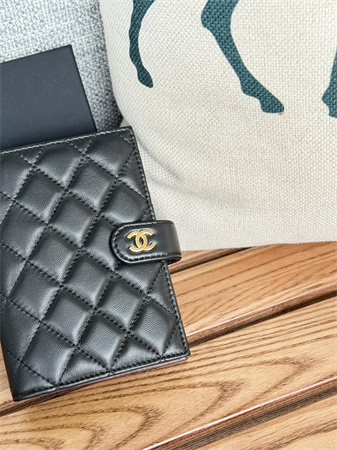 Chanel Passport Holder In Lambskin Gold Tone Metal Black AP3658