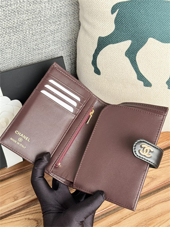 Chanel Passport Holder In Lambskin Gold Tone Metal Black AP3658