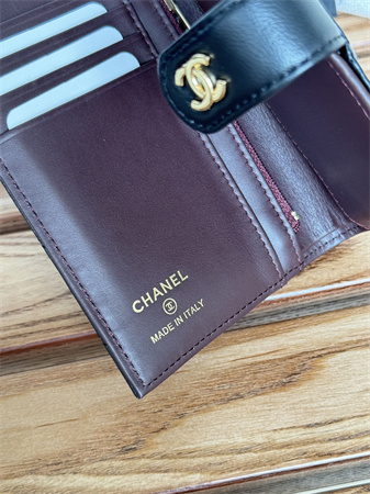 Chanel Passport Holder In Lambskin Gold Tone Metal Black AP3658