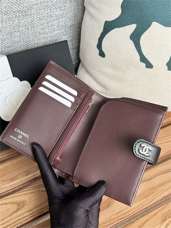 Chanel Passport Holder In Lambskin Silver Tone Metal Black AP3658