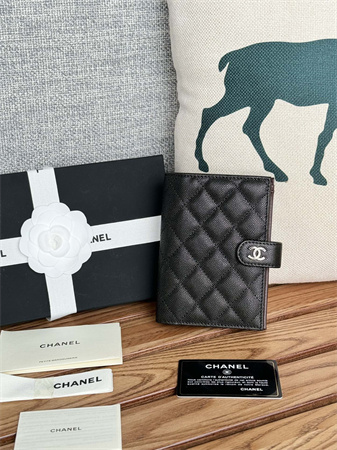 Chanel Passport Holder In Grained Calfskin Silver Tone Metal Black AP3658