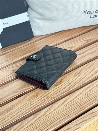 Chanel Passport Holder In Grained Calfskin Silver Tone Metal Black AP3658