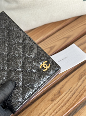 Chanel Passport Holder In Grained Calfskin Gold Tone Metal Black A80385