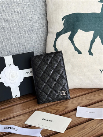 Chanel Passport Holder In Grained Calfskin Silver Tone Metal Black A80385