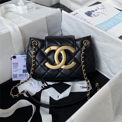 Chanel Small Messenger Bag Lambskin Gold Tone Metal Black AS4609