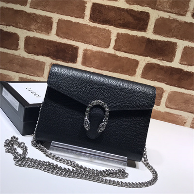 Gu.cci Dionysus GG Supreme chain wallet Black Leather 401231