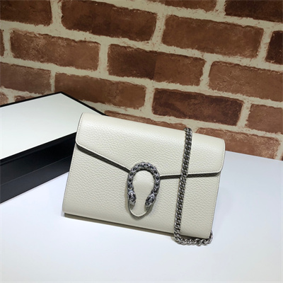 Gu.cci Dionysus GG Supreme chain wallet Cream Leather 401231