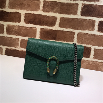 Gu.cci Dionysus GG Supreme chain wallet Green Leather 401231