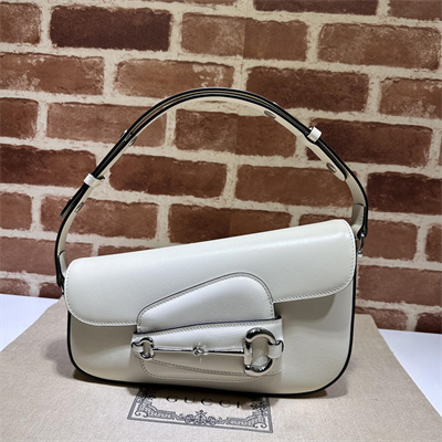 Gu.cci Horsebit 1955 Small Shoulder Bag White Leather 764155