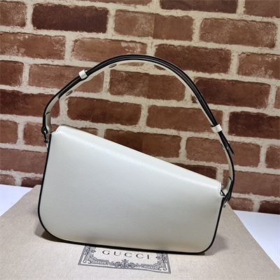 Gu.cci Horsebit 1955 Small Shoulder Bag White Leather 764155