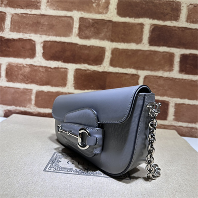 Gu.cci Horsebit 1955 Mini Shoulder Bag Grey Leather 774209