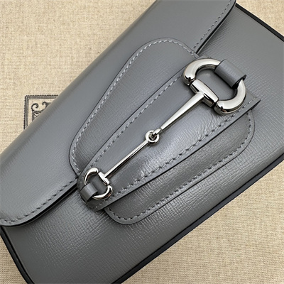 Gu.cci Horsebit 1955 Mini Shoulder Bag Grey Leather 774209