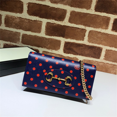 Gu.cci Horsebit 1955 Wallet With Chain Leather Navy With Red Dot 621892