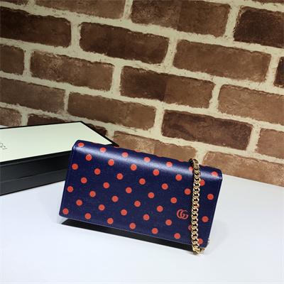 Gu.cci Horsebit 1955 Wallet With Chain Leather Navy With Red Dot 621892