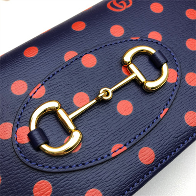 Gu.cci Horsebit 1955 Wallet With Chain Leather Navy With Red Dot 621892