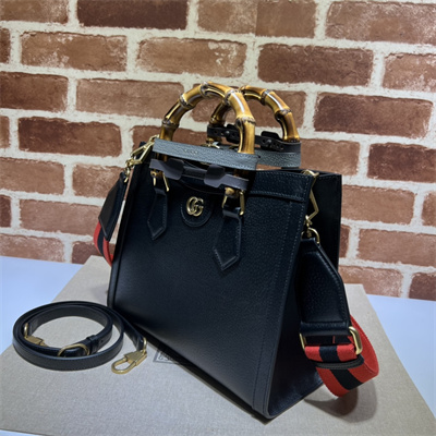 Gu.cci Diana Small Tote Bag Black Leather 2 Straps 702721