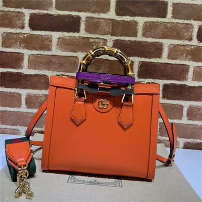 Gu.cci Diana Small Tote Bag Orange Leather 2 Straps 702721