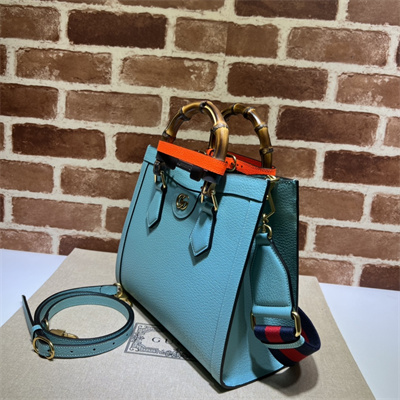 Gu.cci Diana Small Tote Bag Blue Leather 2 Straps 702721