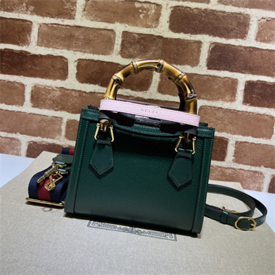 Gu.cci Diana Mini Tote Bag Green Leather 2 Straps 702732