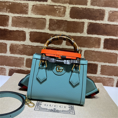 Gu.cci Diana Mini Tote Bag Blue Leather 2 Straps 702732