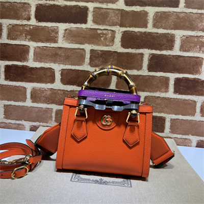 Gu.cci Diana Mini Tote Bag Orange Leather 2 Straps 702732
