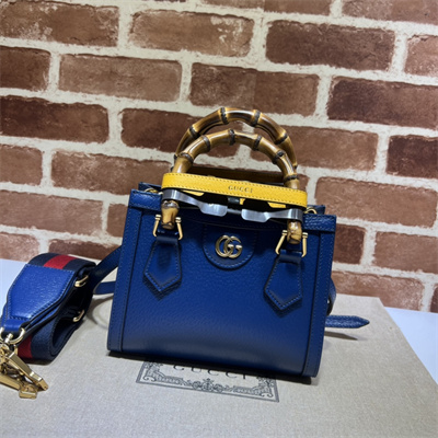 Gu.cci Diana Mini Tote Bag Blue Leather 2 Straps 702732