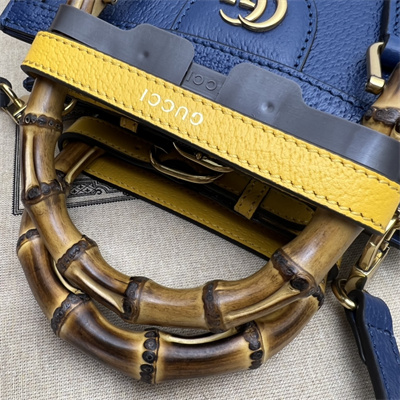 Gu.cci Diana Mini Tote Bag Blue Leather 2 Straps 702732