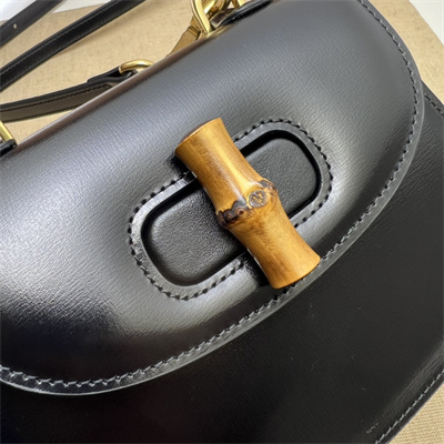 Gu.cci Bamboo 1947 Mini Top Handle Bag Black Leather 686864