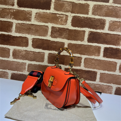 Gu.cci Bamboo 1947 Mini Top Handle Bag Orange Leather 686864