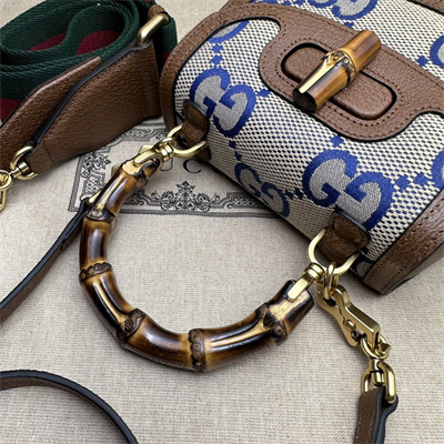 Gu.cci Bamboo 1947 Blue Jumbo GG Mini Top Handle Bag 686864