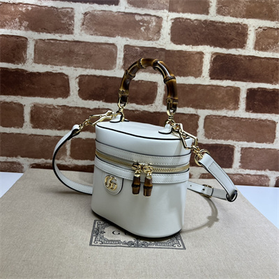 Gu.cci Mini Bamboo Shoulder Bag White Leather 760200